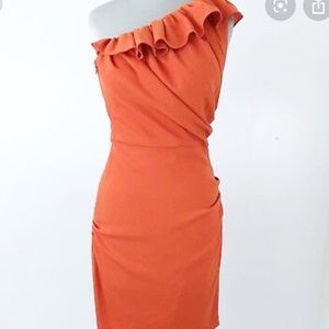 Badgley Mischka One Shoulder Ruffle Cocktail Dress